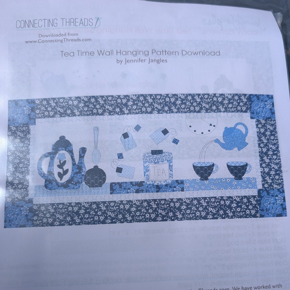 Connecting Threads Royal Delft Fabric Bundle Tea Time Wall Hanging Pattern Blue